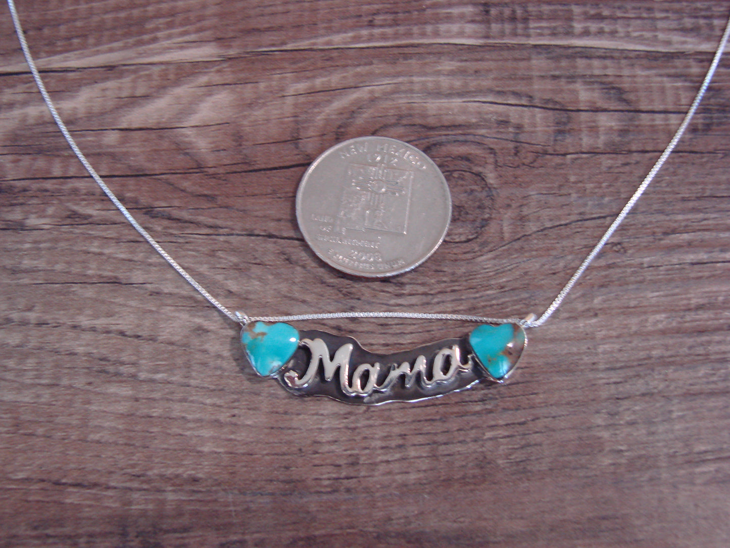 Native American Sterling Silver & Turquoise Heart Mama Necklace Signed Yazzie