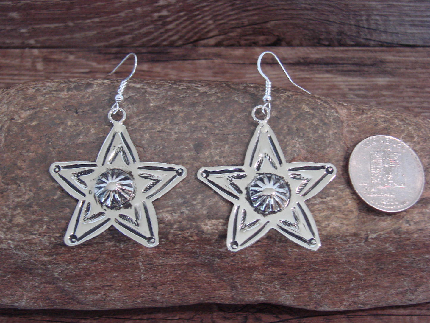 Native American Nickel Silver Star Dangle Earrings by Cleveland