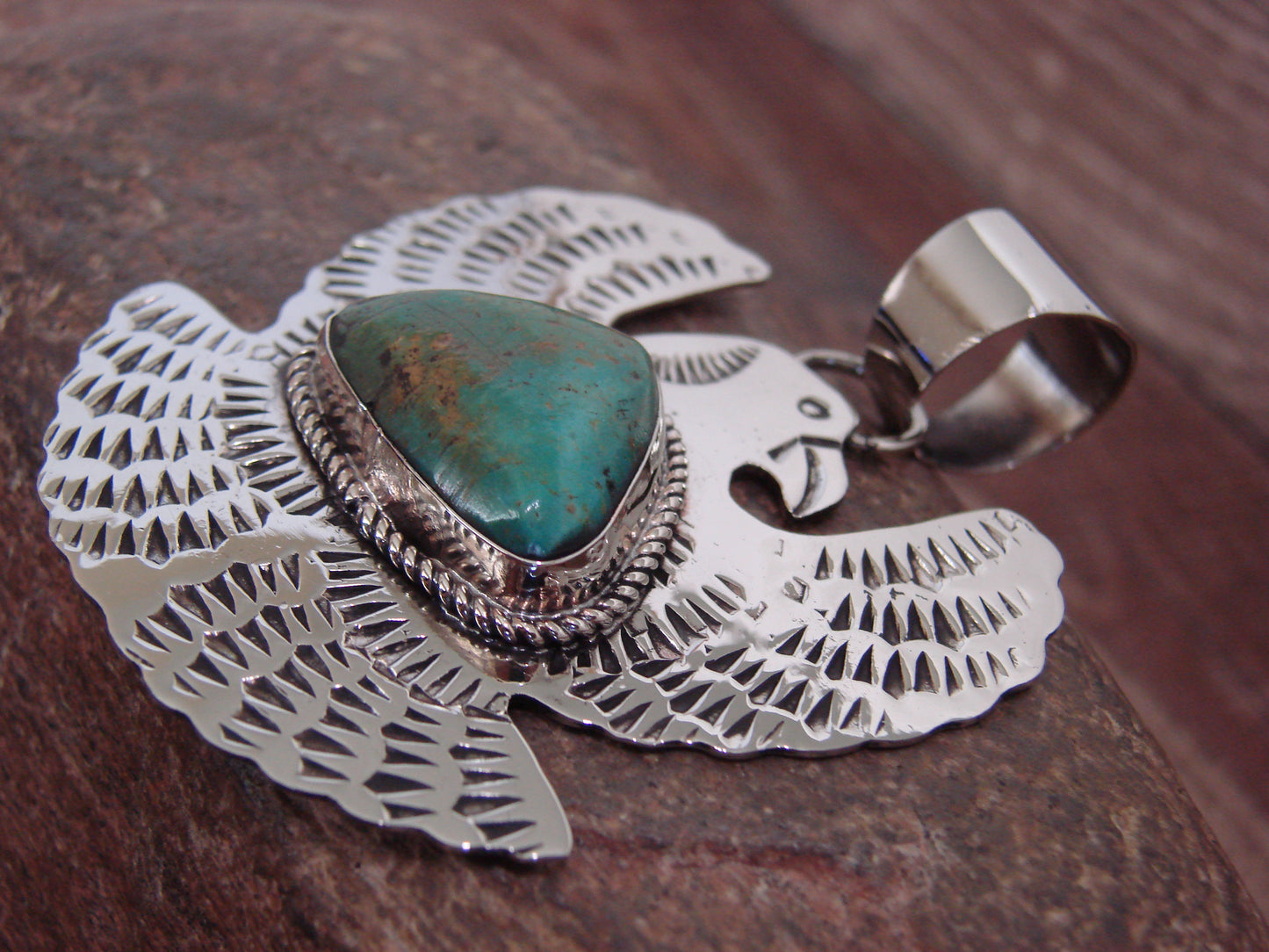Native American Nickel Silver & Turquoise Eagle Pendant - Cleveland