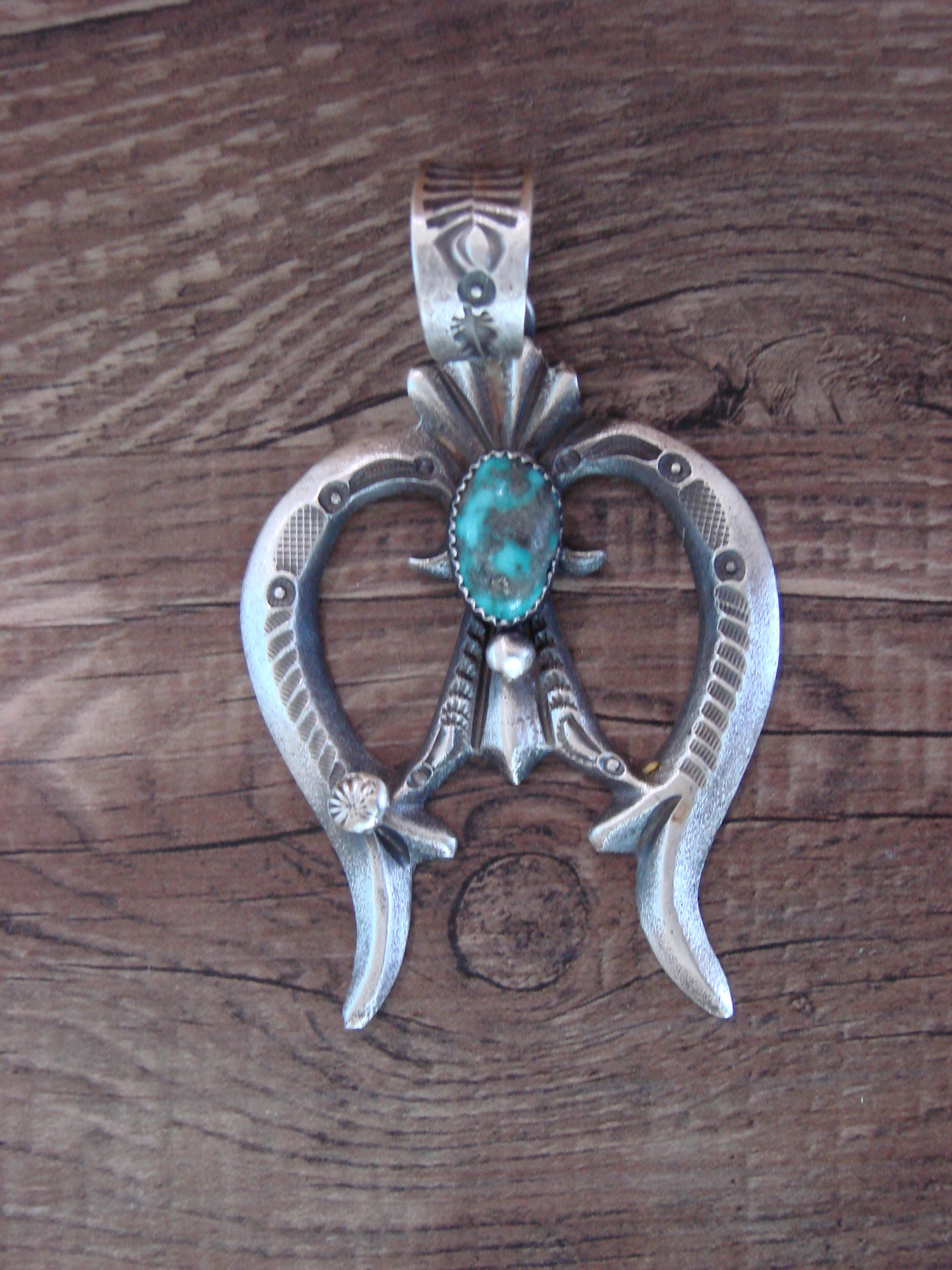 Native American Sterling Silver & Turquoise Cast Naja Pendant Signed Billah