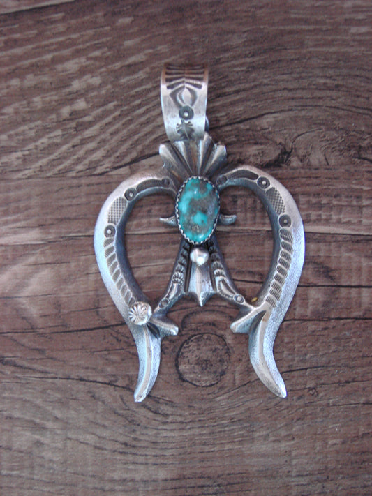 Native American Sterling Silver & Turquoise Cast Naja Pendant Signed Billah