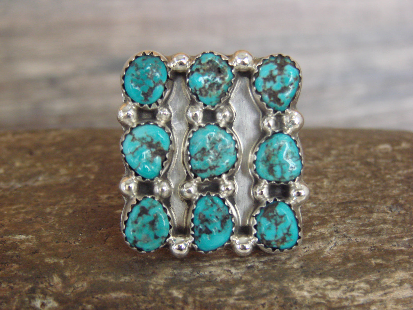 Native American Sterling Silver & Turquoise Cluster Ring - Begay - Size 7.5