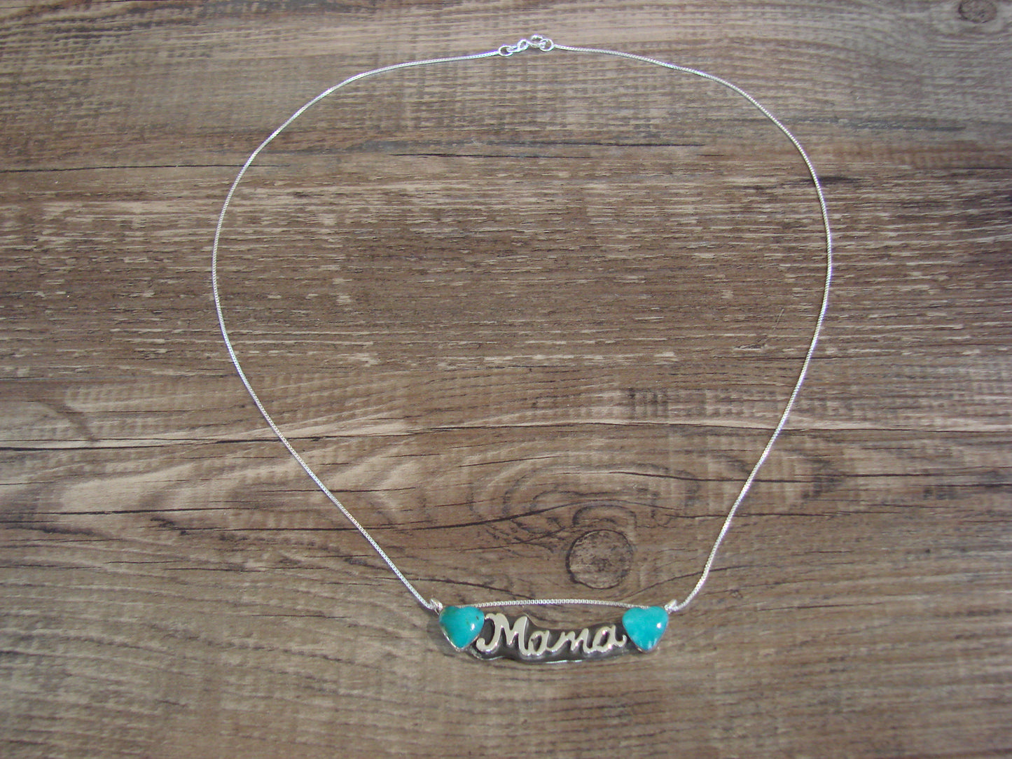 Native American Sterling Silver & Turquoise Heart Mama Necklace Signed Yazzie