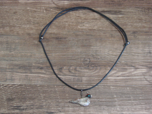 Hand Carved Picasso Marble Quail Fetish Necklace by Matt Mitchell