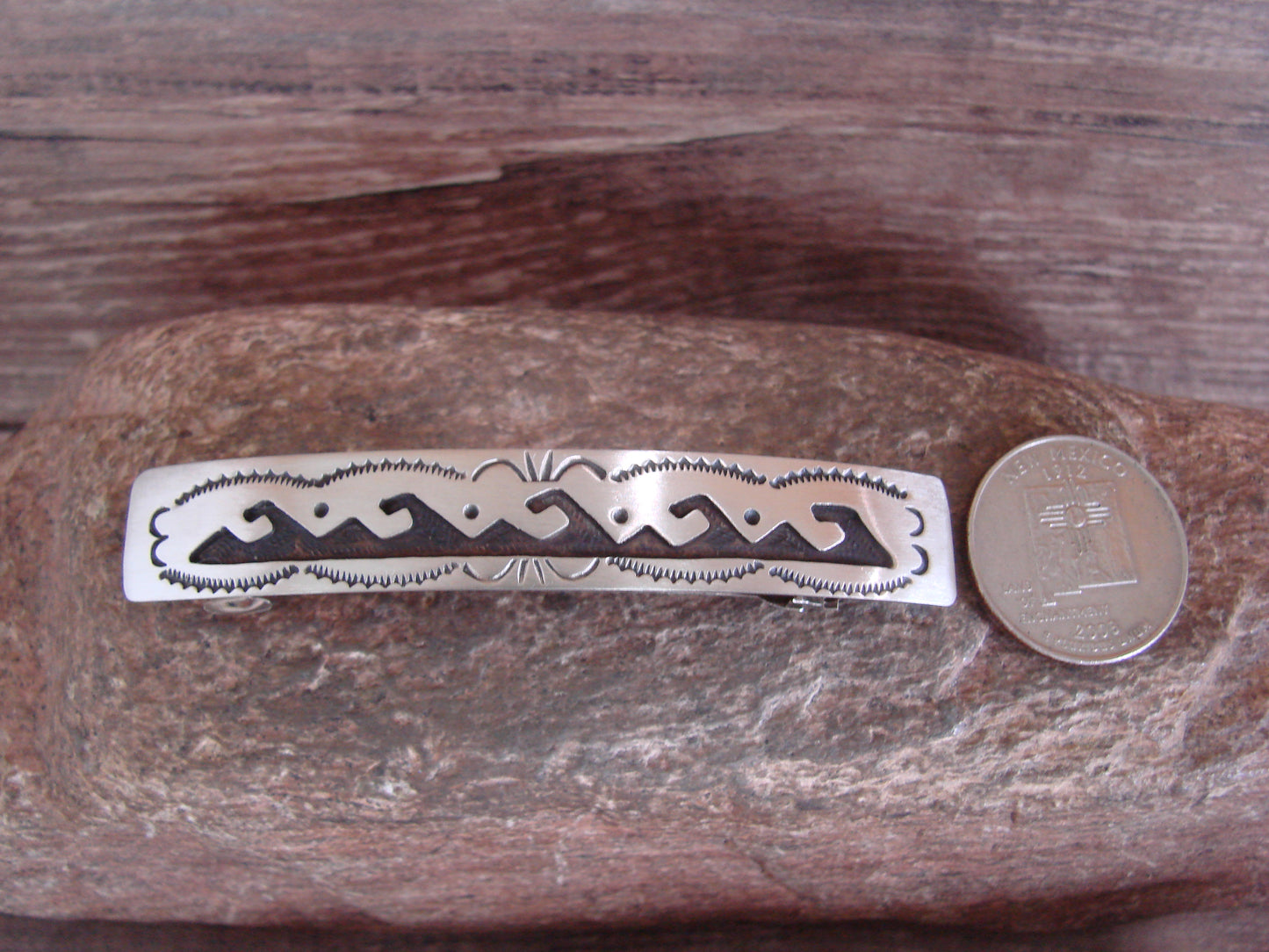 Native American Sterling Silver Hand Stamped Hair Barrette by Begay