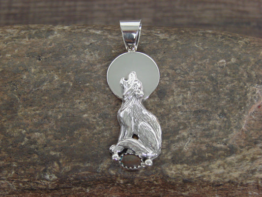 Native American Sterling Silver Brown Turquoise Wolf Pendant by Yellowhair