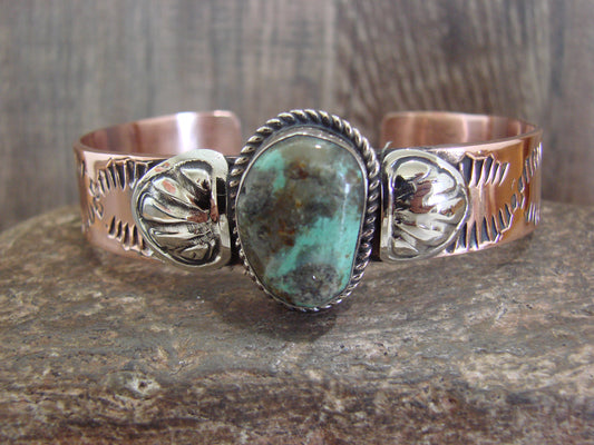Native American Copper & Turquoise Bracelet by Cleveland