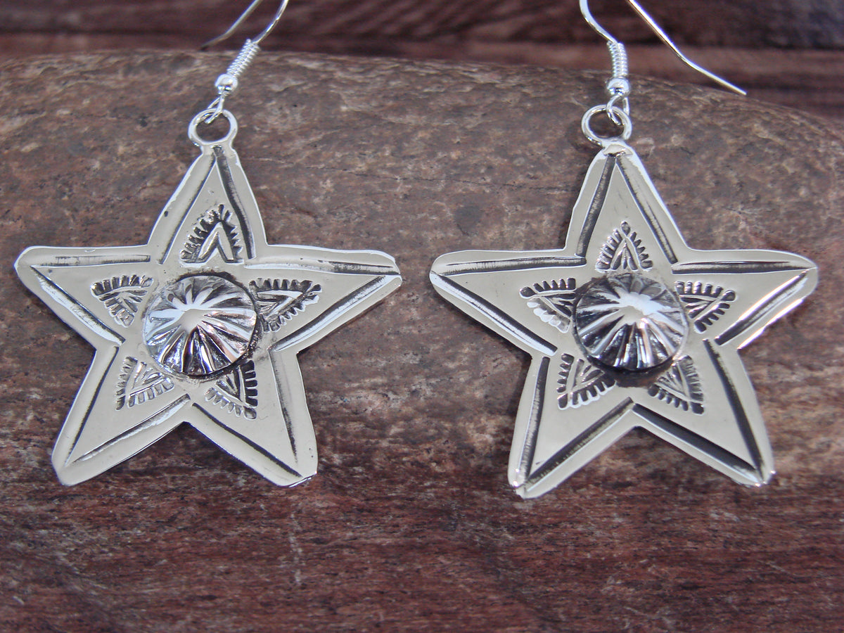 Native American Nickel Silver Star Dangle Earrings by Cleveland