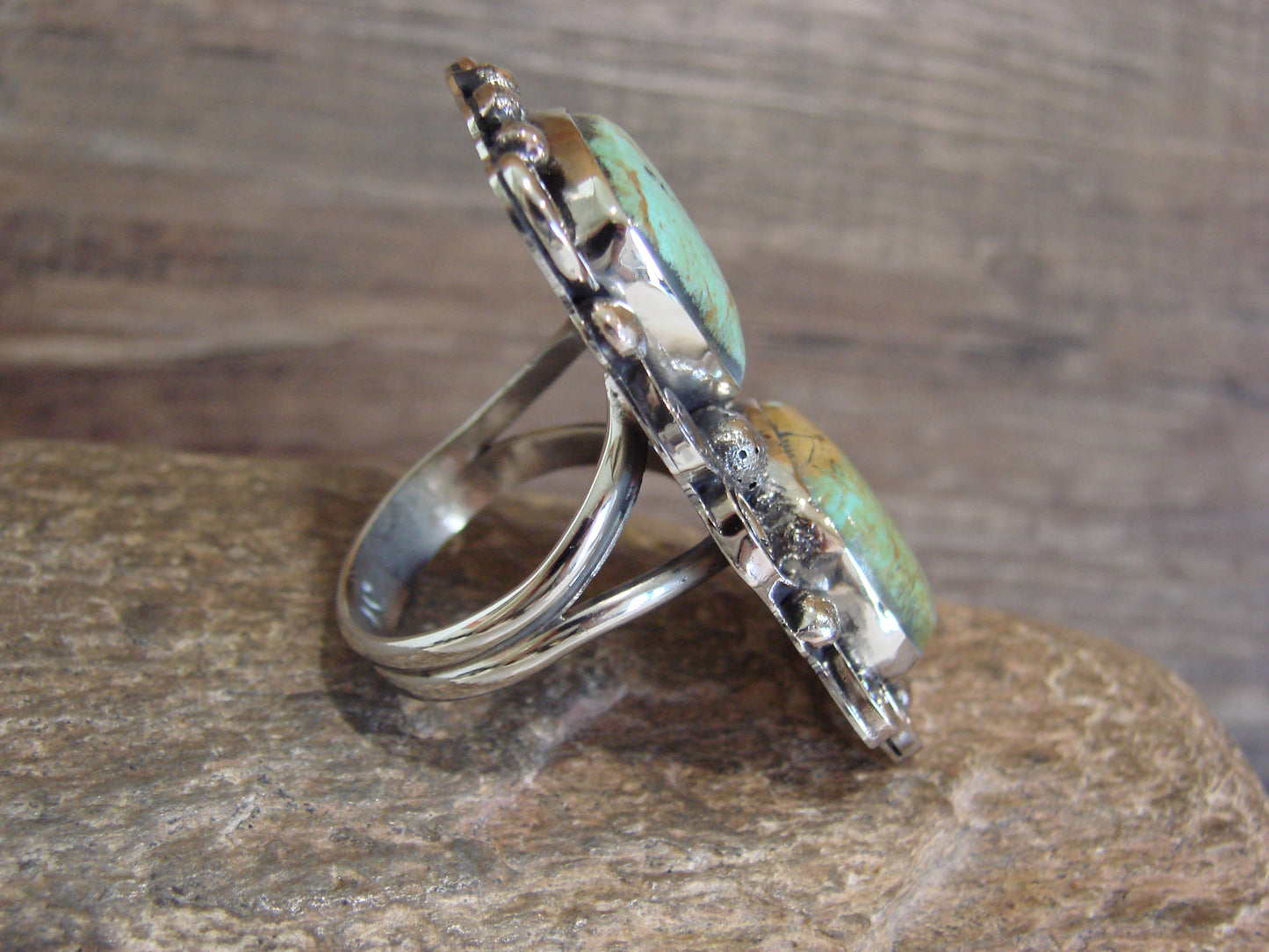 Native American Nickel Silver & Turquoise Ring by Cleveland - Size 12