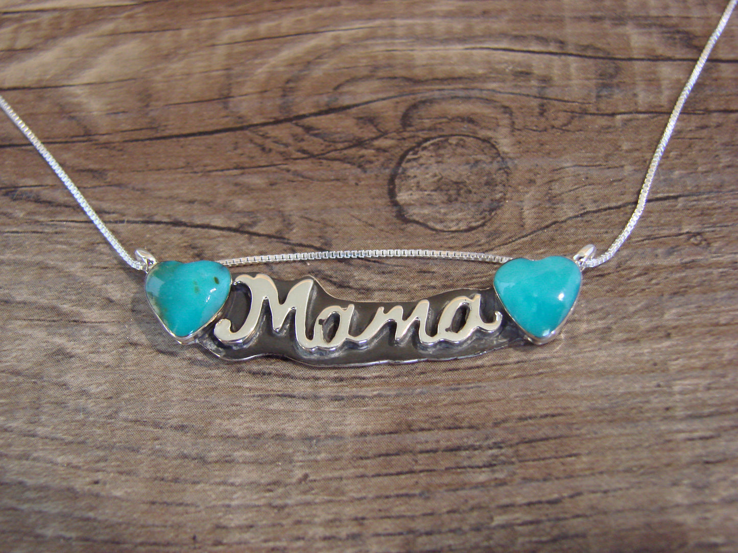 Native American Sterling Silver & Turquoise Heart Mama Necklace Signed Yazzie