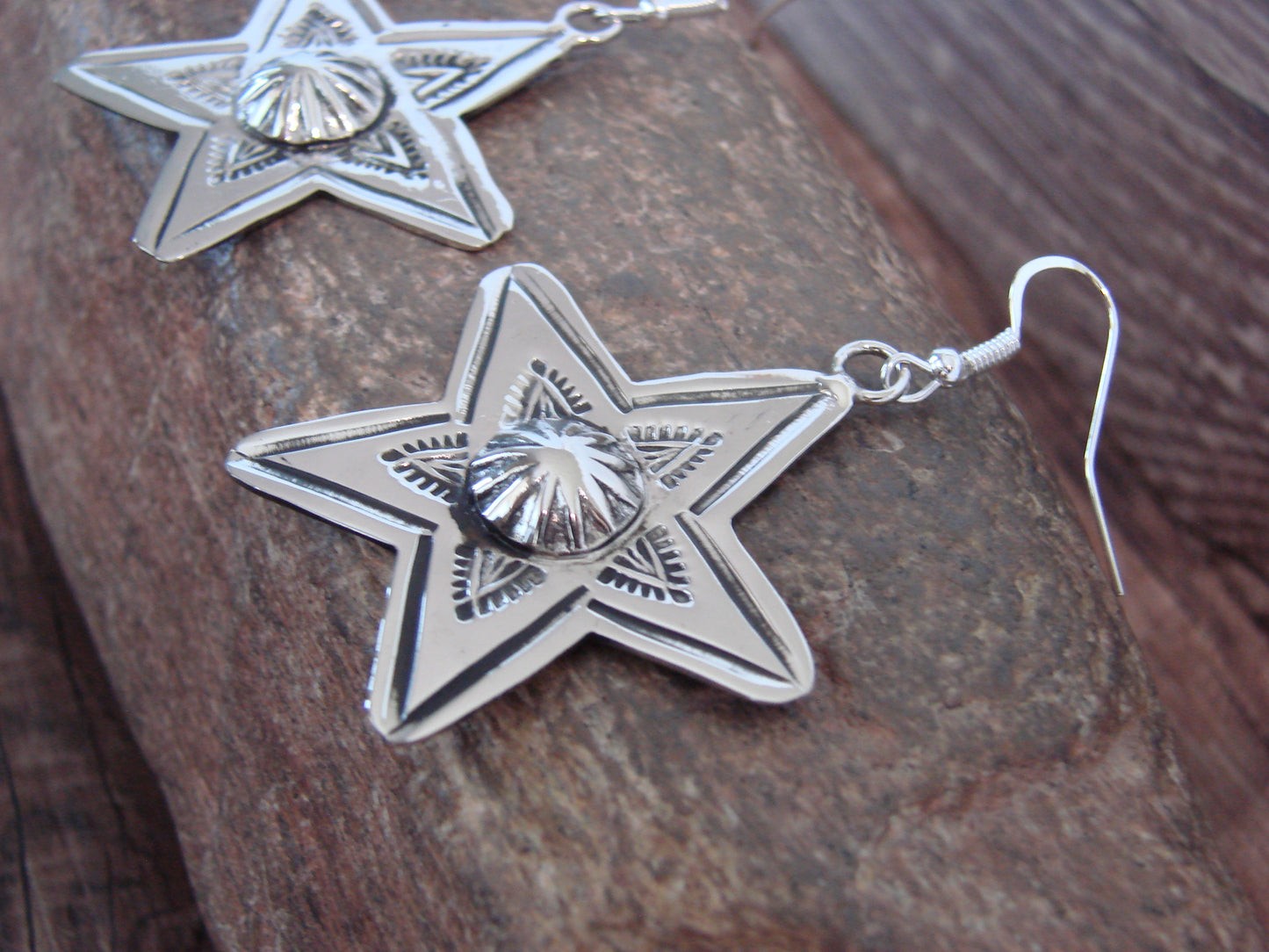 Native American Nickel Silver Star Dangle Earrings by Cleveland