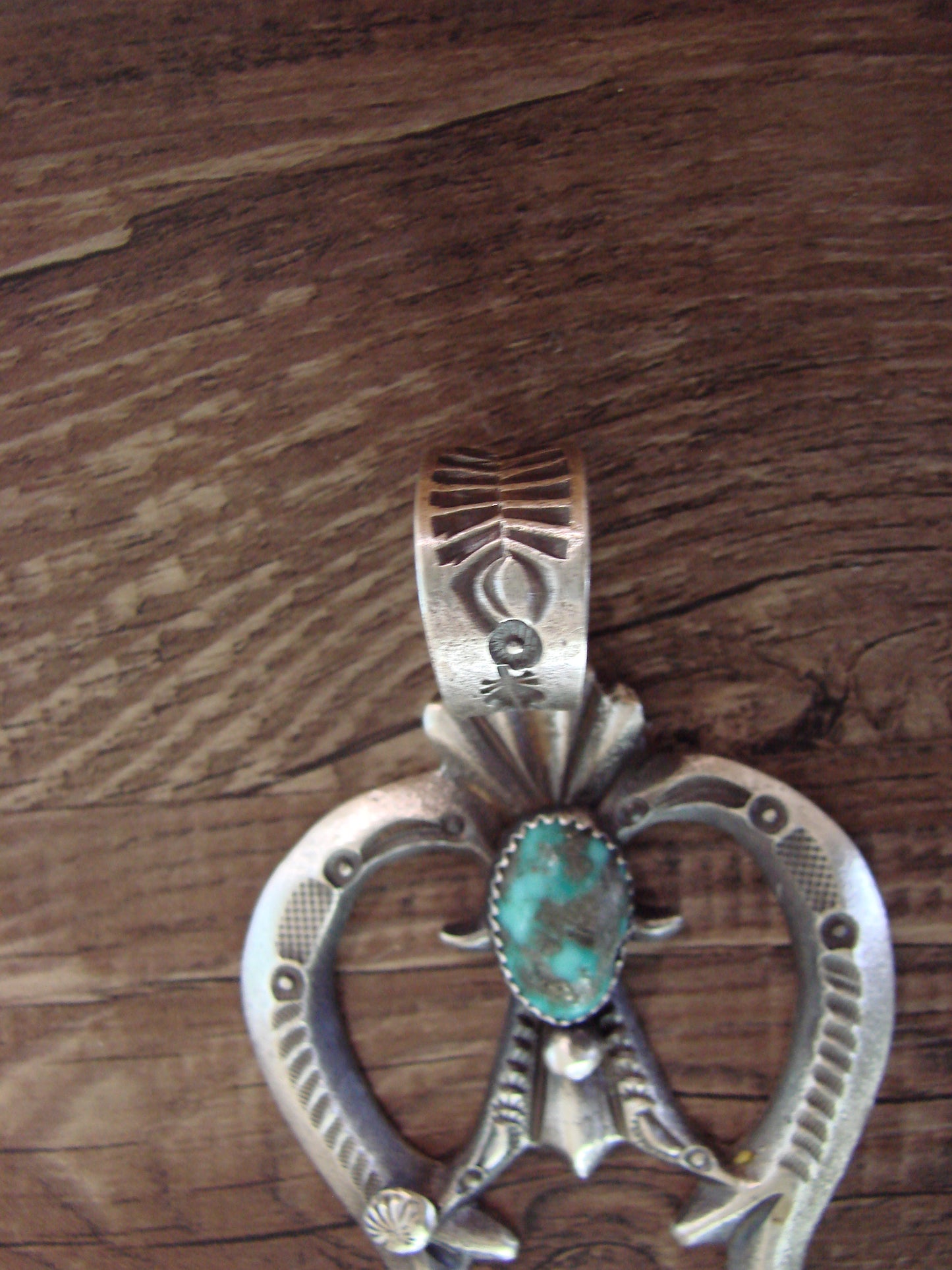 Native American Sterling Silver & Turquoise Cast Naja Pendant Signed Billah