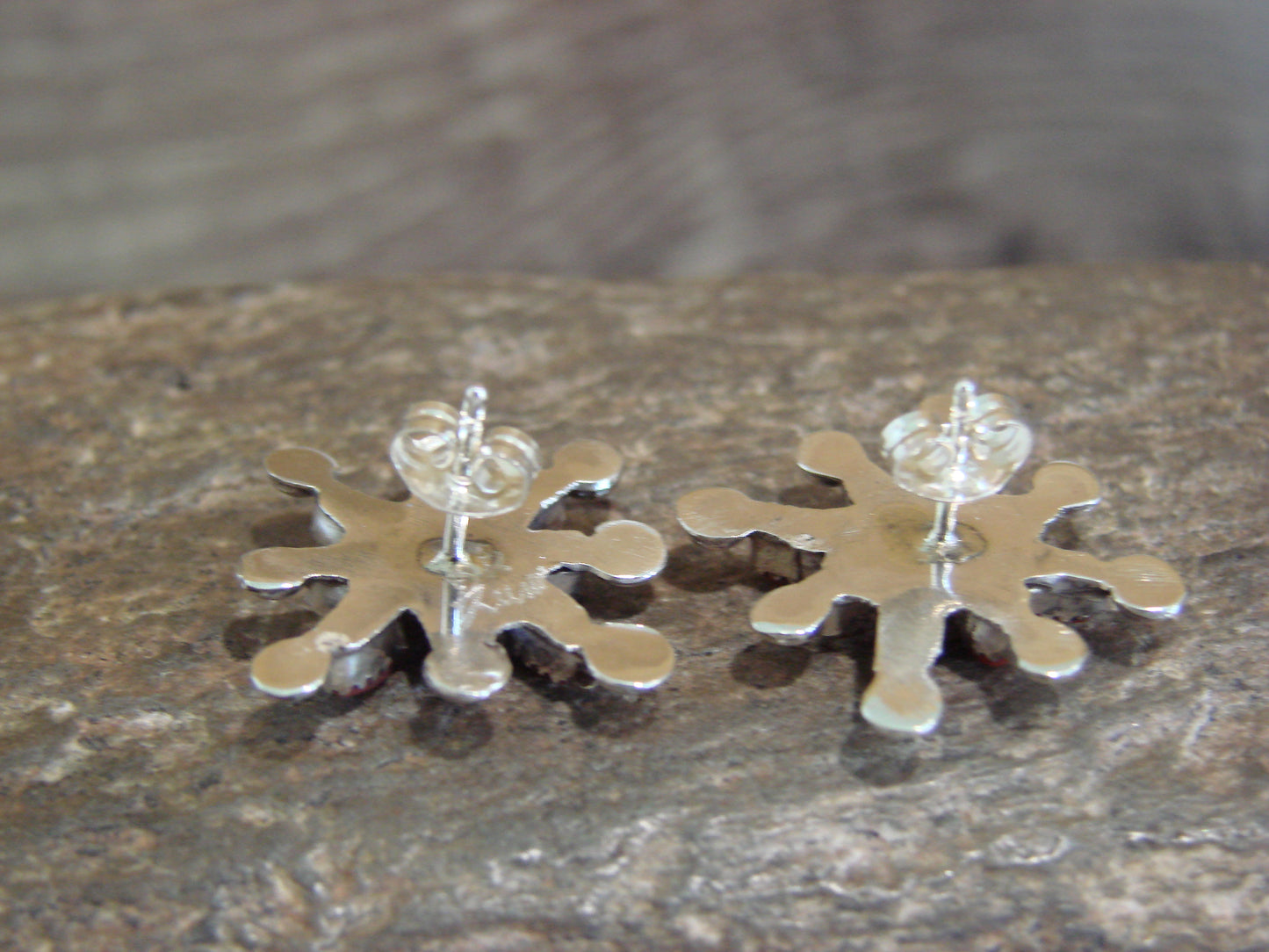 Native American Sterling Silver & Coral Cluster Post Earrings by Leekity