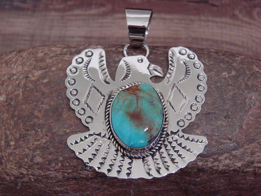 Native American Nickel Silver & Turquoise Eagle Pendant - Cleveland