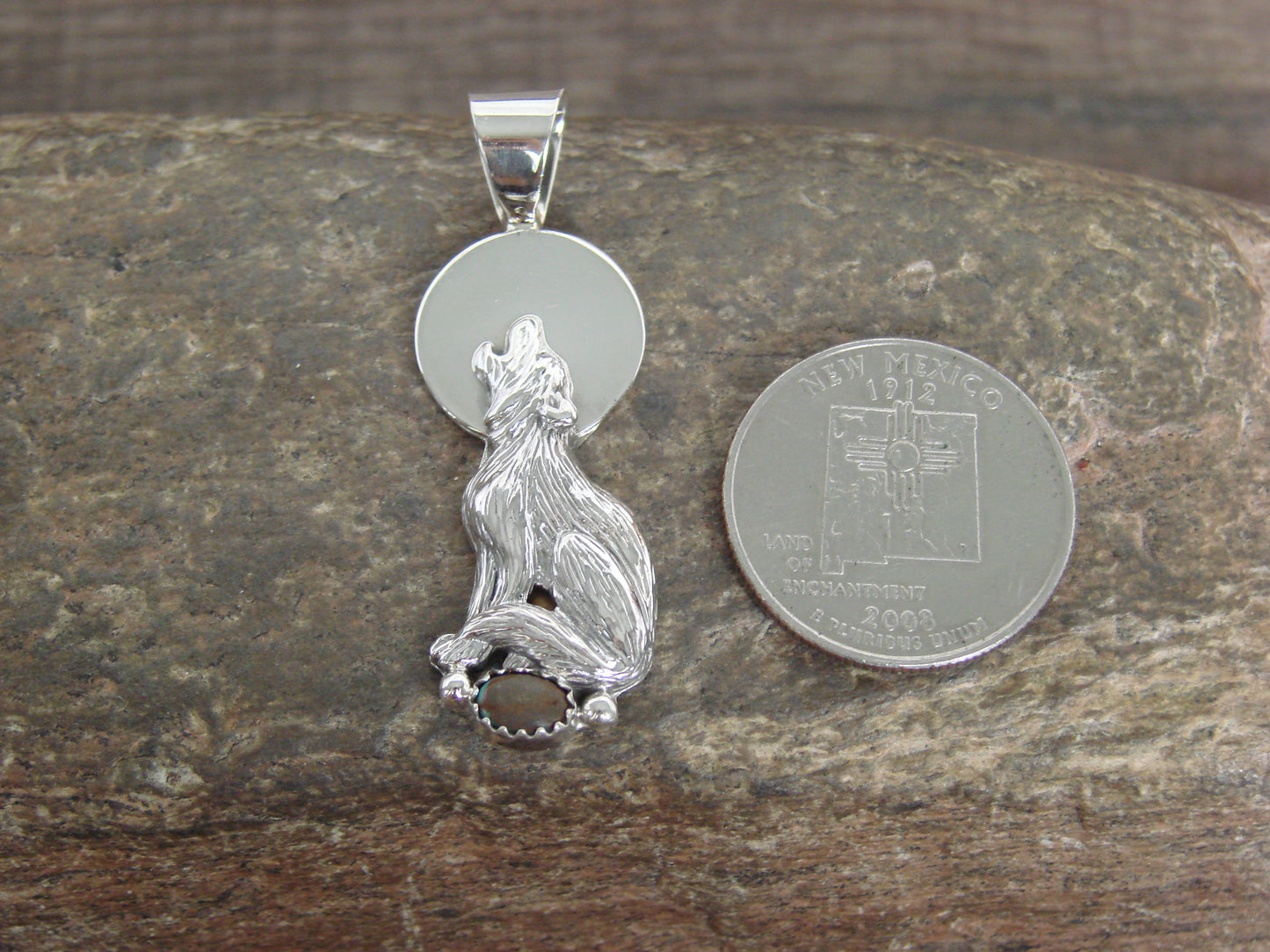 Native American Sterling Silver Brown Turquoise Wolf Pendant by Yellowhair