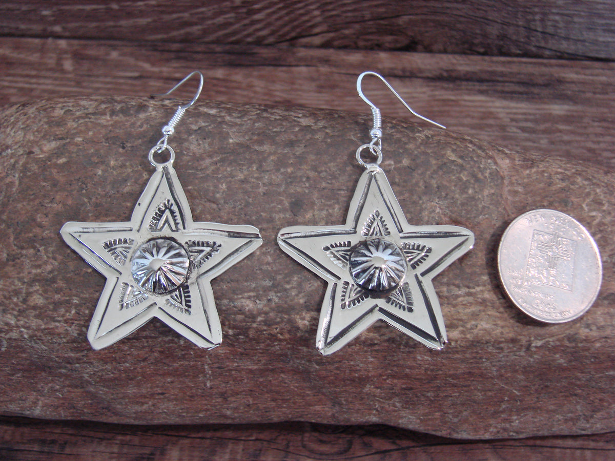 Native American Nickel Silver Star Dangle Earrings by Cleveland