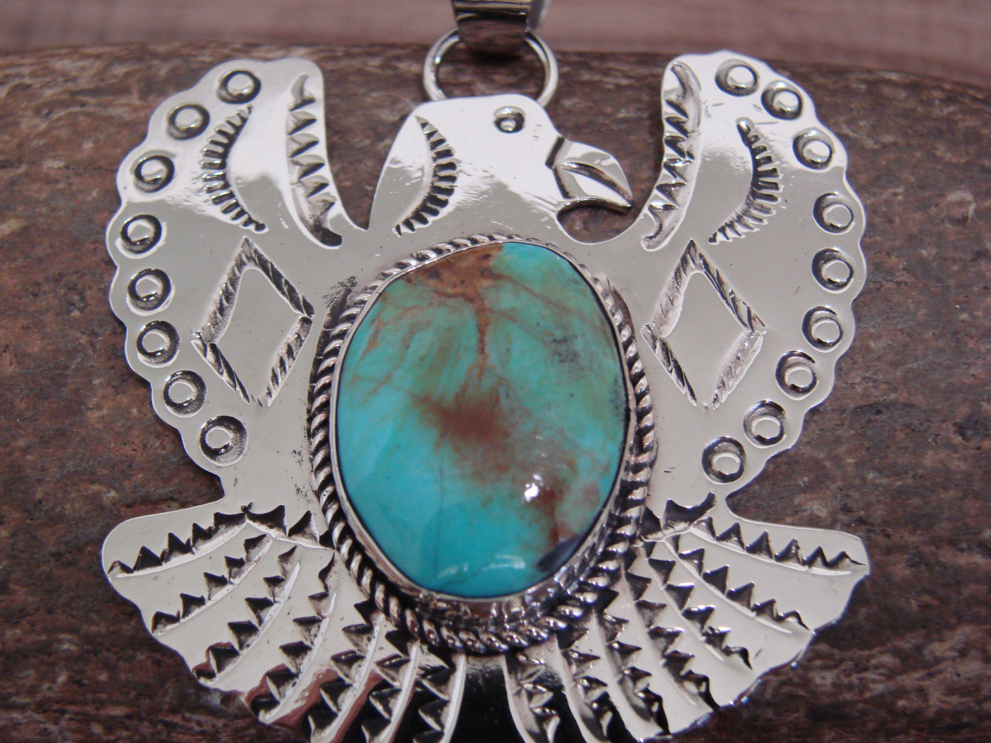 Native American Nickel Silver & Turquoise Eagle Pendant - Cleveland