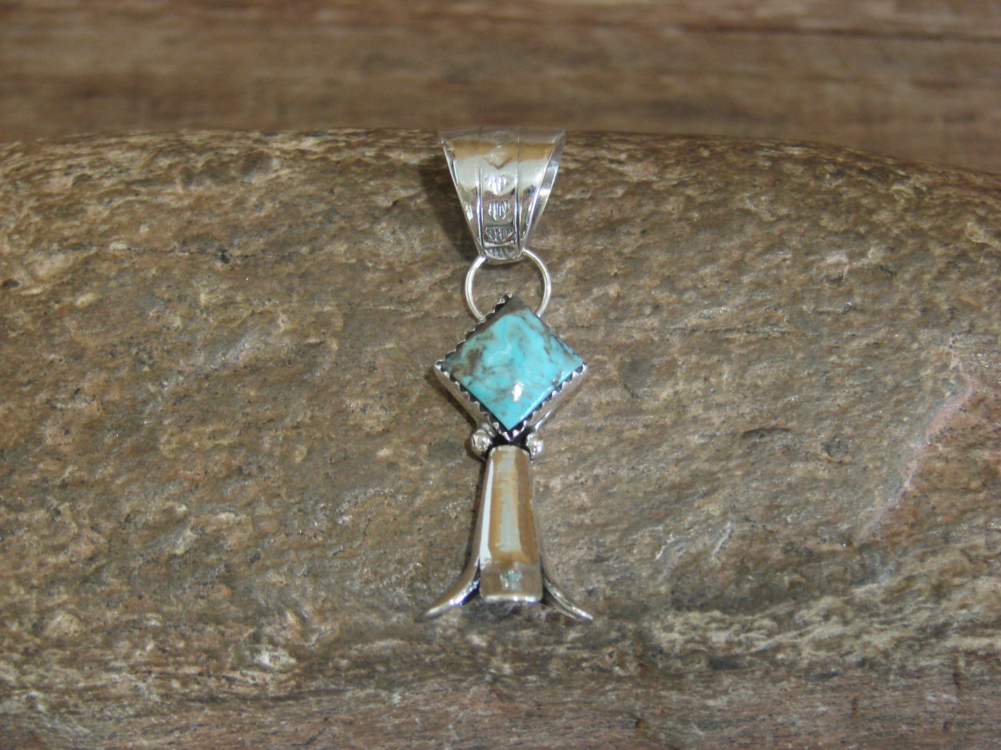 Native American Sterling Silver & Turquoise Squash Blossom Pendant by Coho