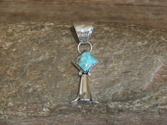 Native American Sterling Silver & Turquoise Squash Blossom Pendant by Coho