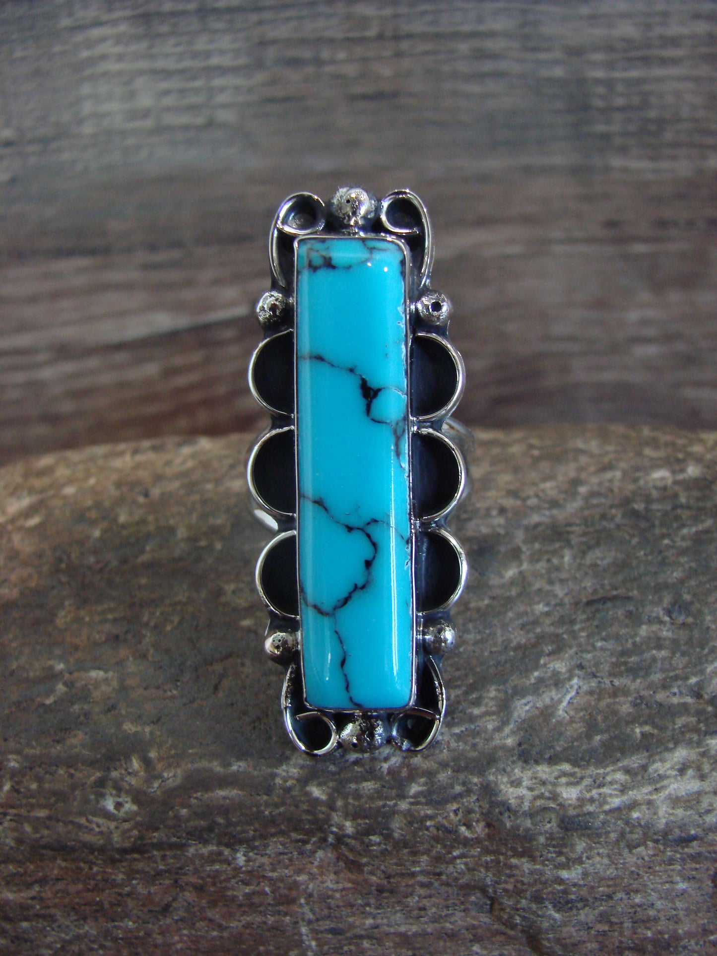 Native American Nickel Silver & Turquoise Ring Size 9.5 - Cleveland