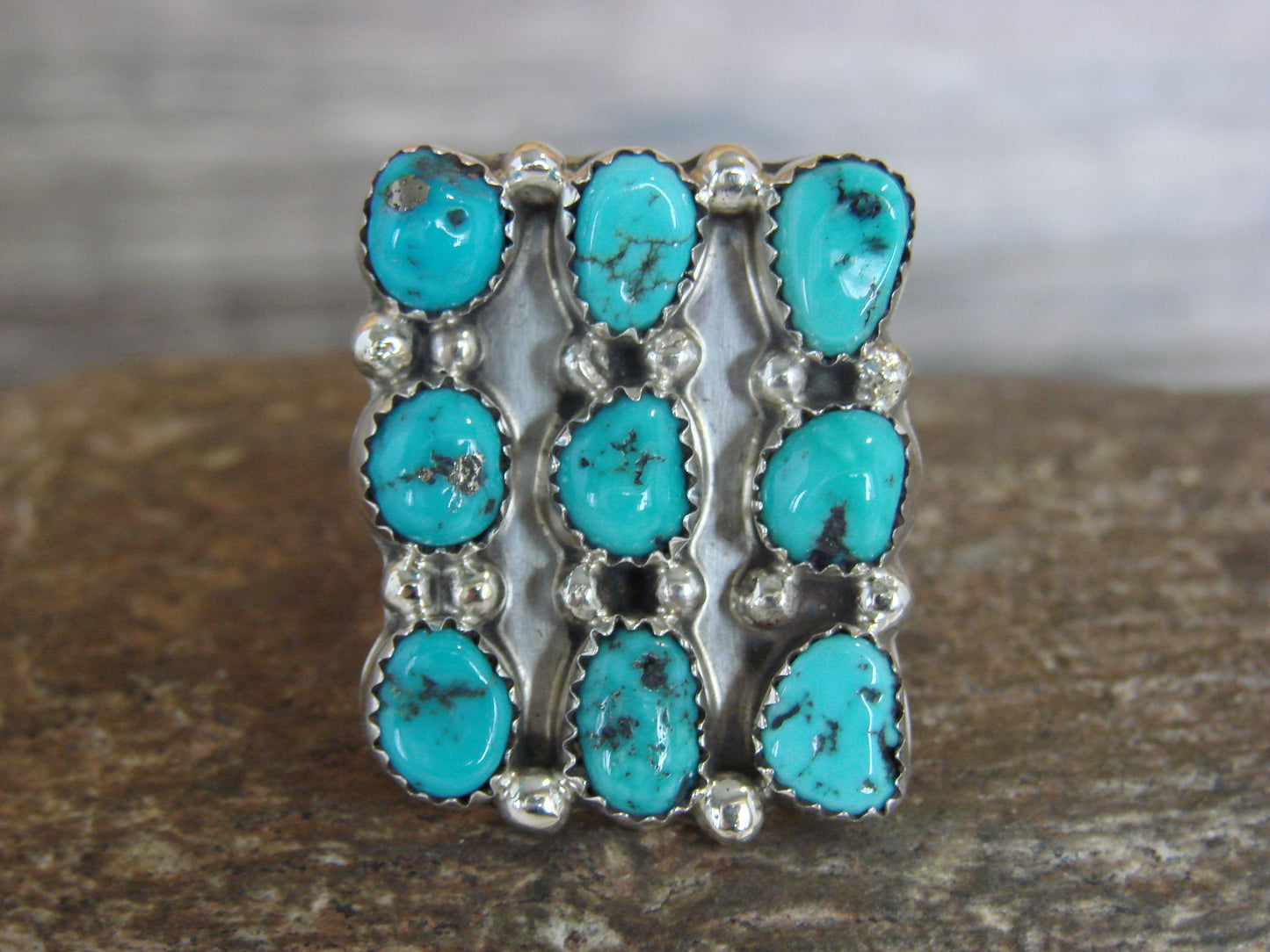 Native American Sterling Silver & Turquoise Cluster Ring - Begay - Size 7.5