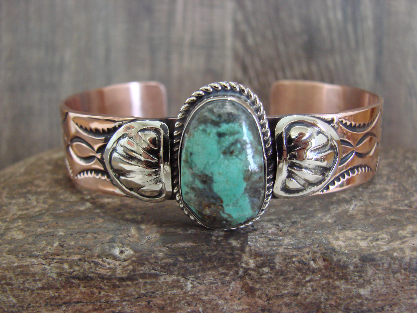 Native American Copper & Turquoise Bracelet by Cleveland