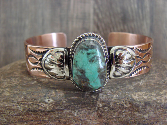 Native American Copper & Turquoise Bracelet by Cleveland