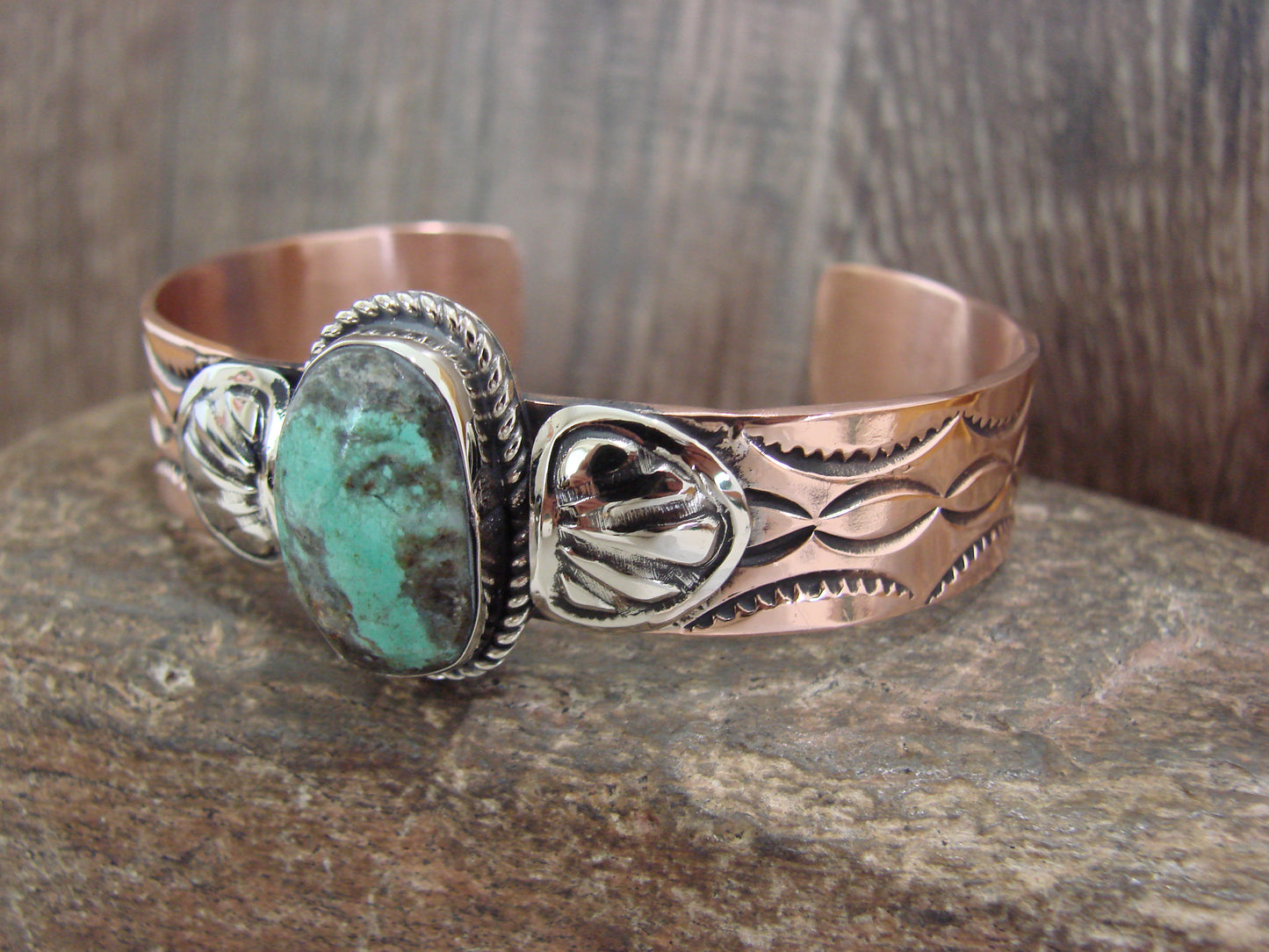 Native American Copper & Turquoise Bracelet by Cleveland