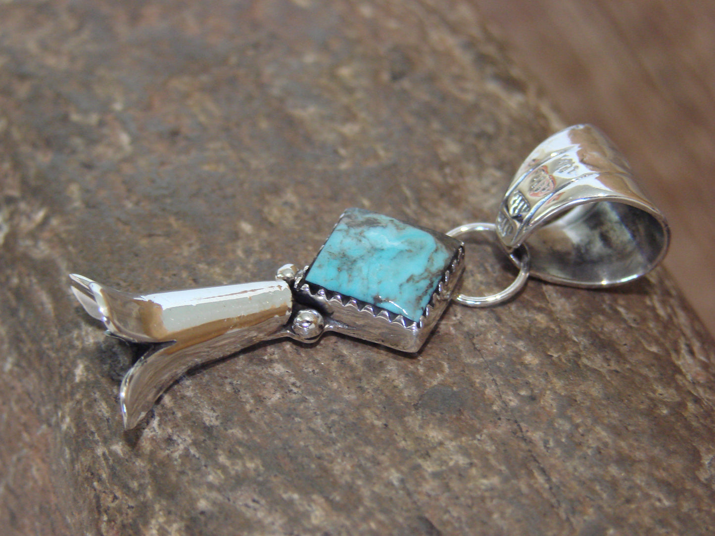 Native American Sterling Silver & Turquoise Squash Blossom Pendant by Coho