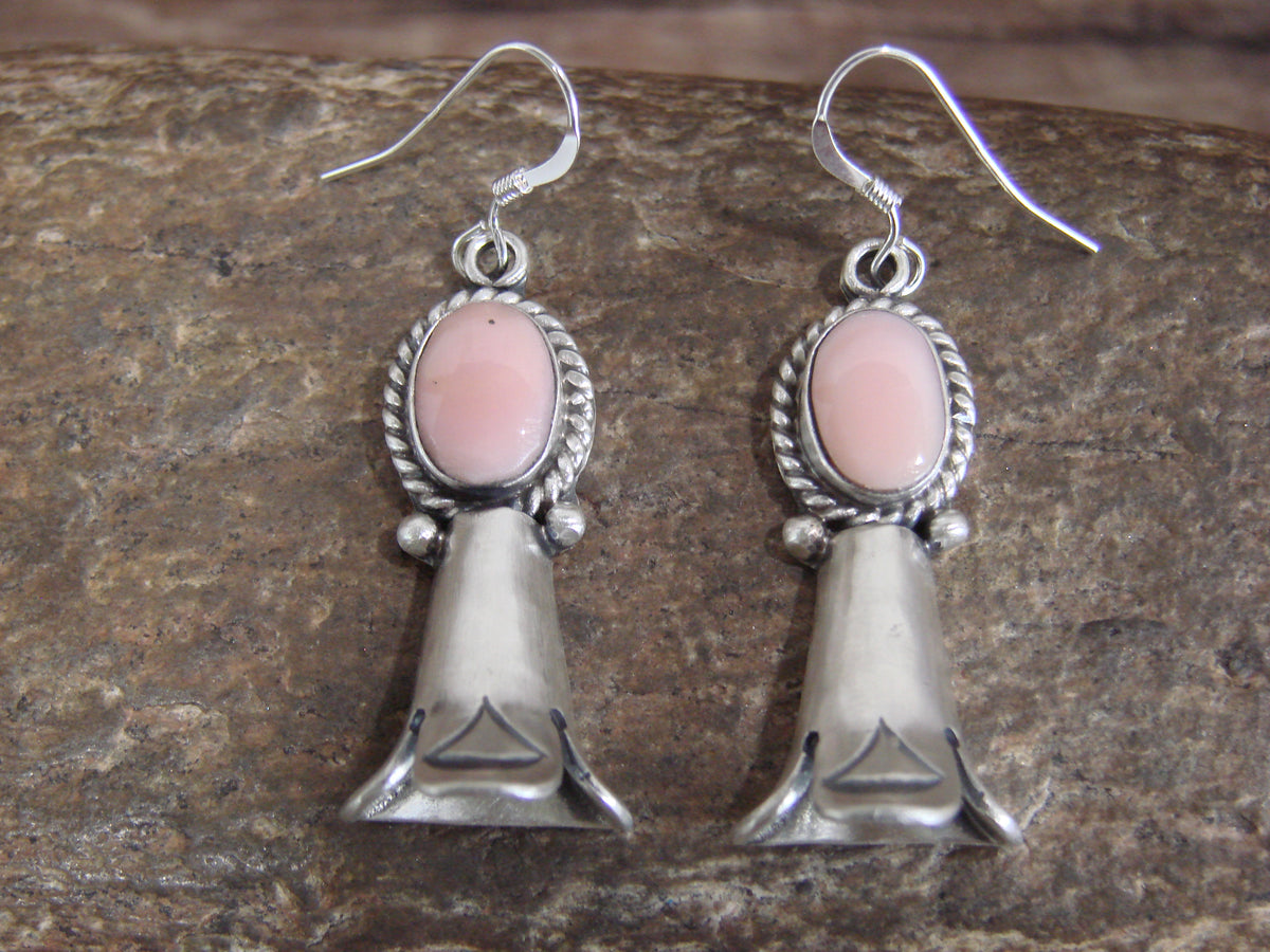 Native American Sterling Silver Shell Squash Blossom Dangle Earrings - McCarthy