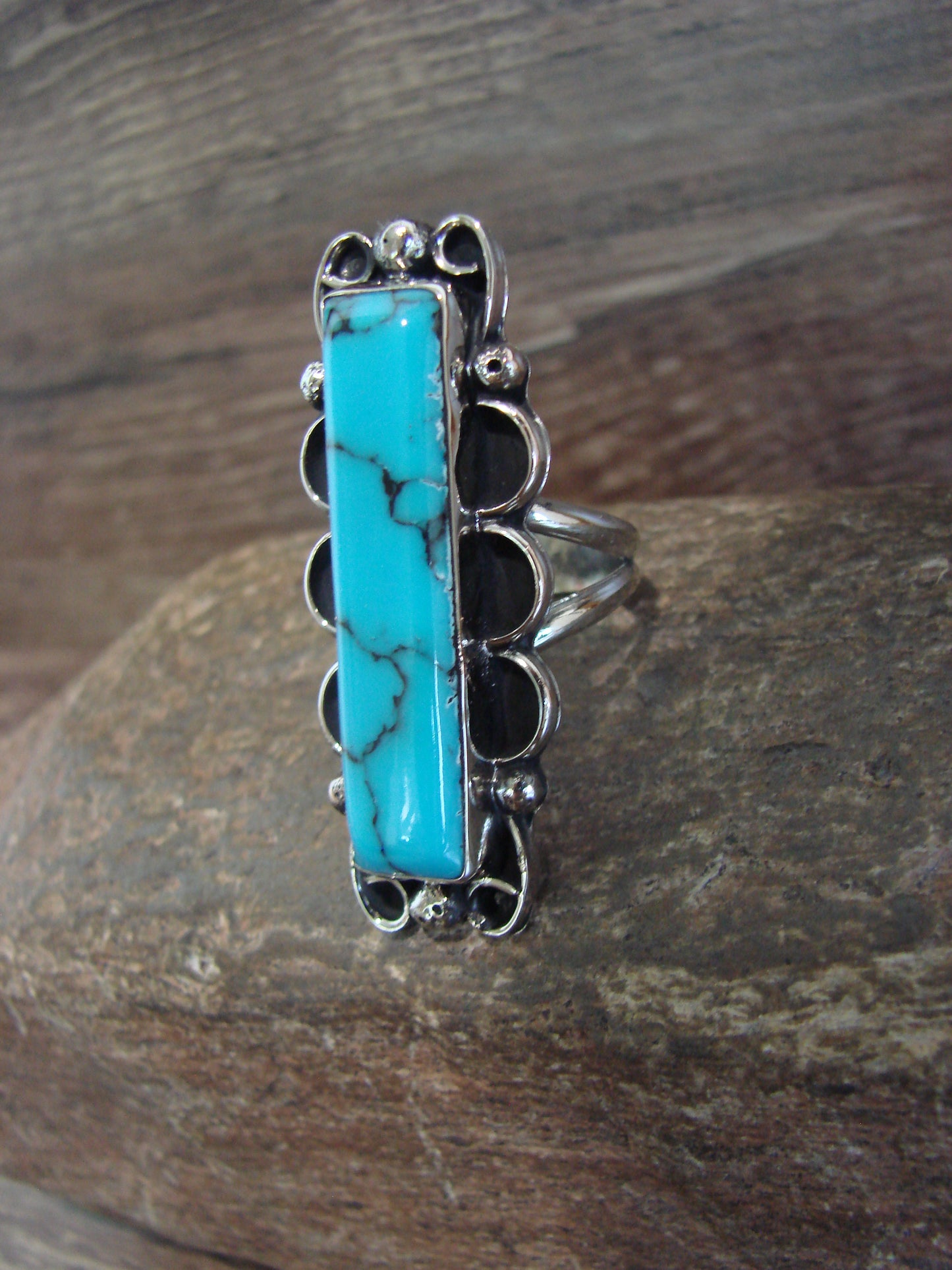 Native American Nickel Silver & Turquoise Ring Size 9.5 - Cleveland