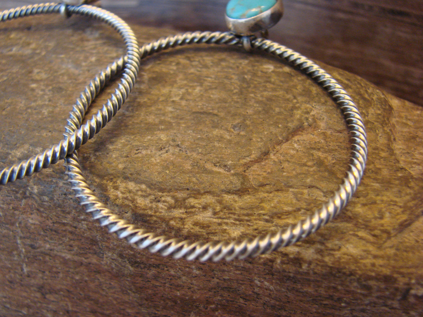 Native American Sterling Silver & Turquoise Hoop Post Earrings - Betone