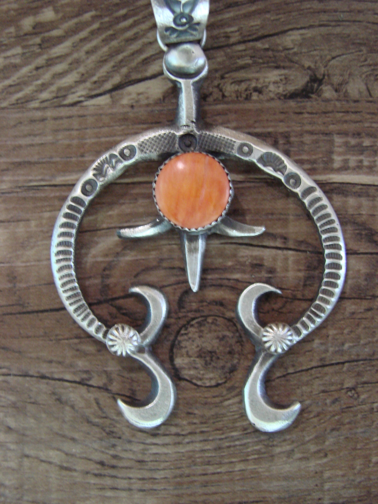 Native American Sterling Silver & Spiny Oyster Cast Naja Pendant Signed Billah