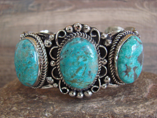 Native American Indian Nickel Silver & Turquoise Bracelet by Cleveland