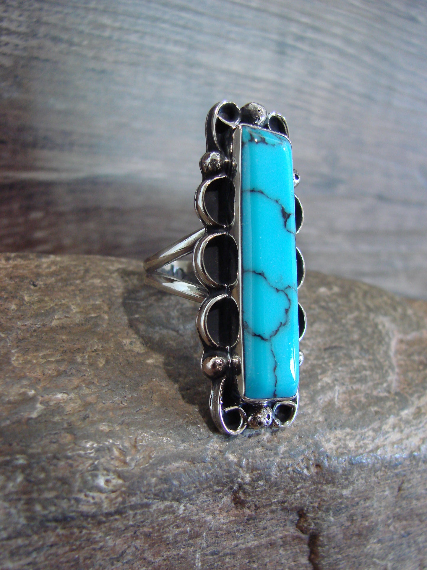Native American Nickel Silver & Turquoise Ring Size 9.5 - Cleveland