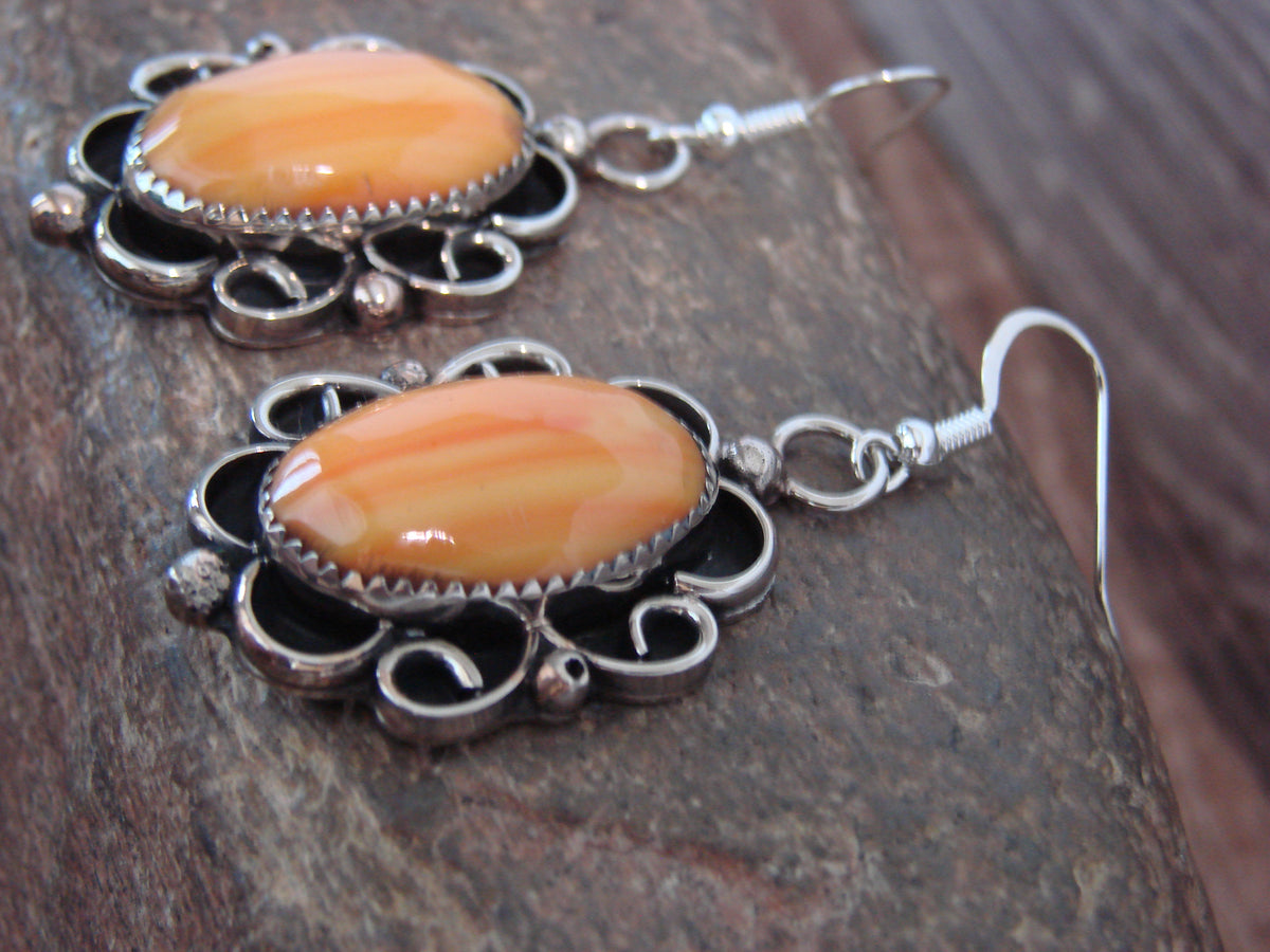 Native American Nickel Silver & Spiny Oyster Dangle Earrings - Cleveland