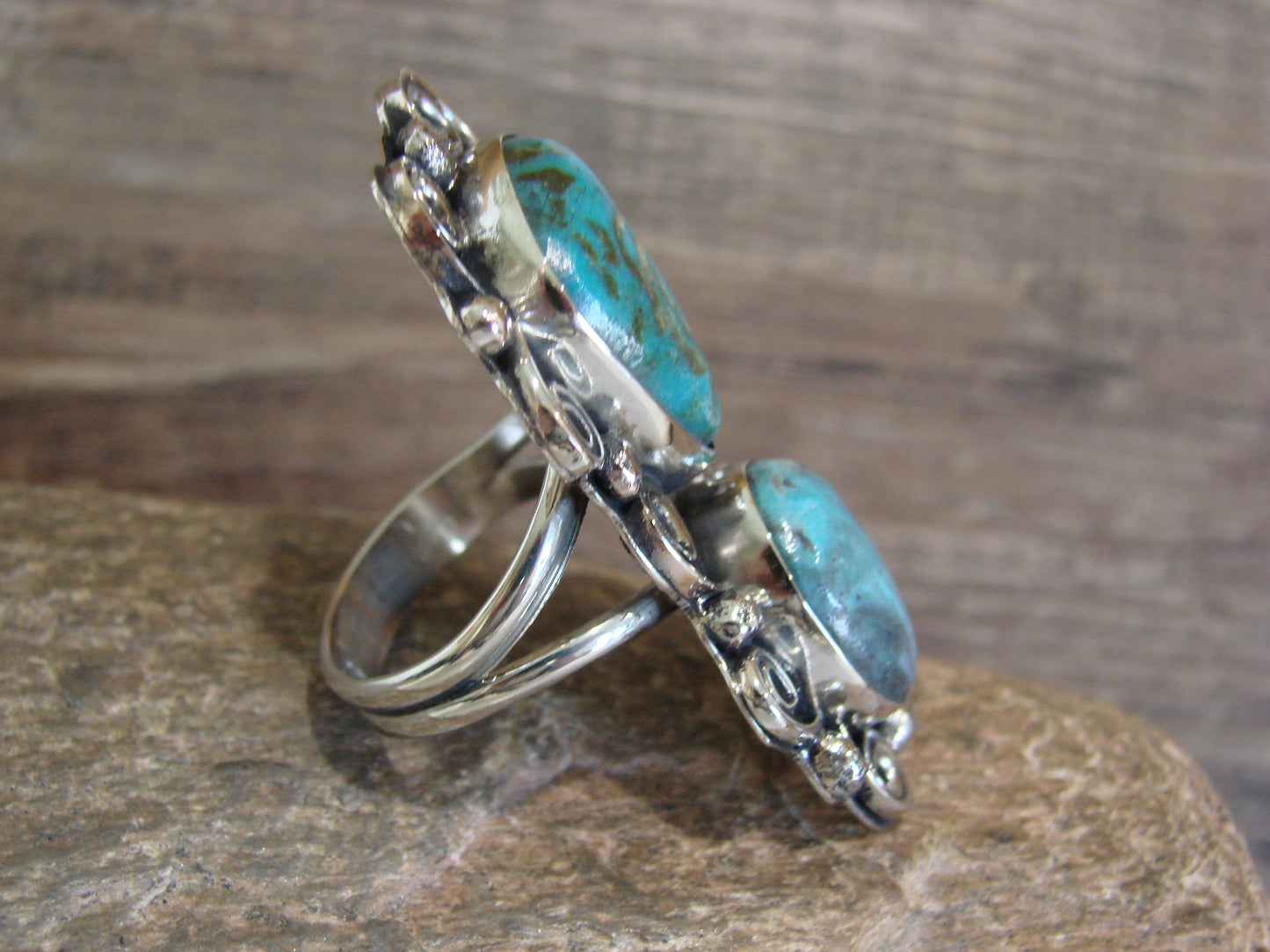Native American Nickel Silver & Turquoise Ring by Cleveland - Size 11.5