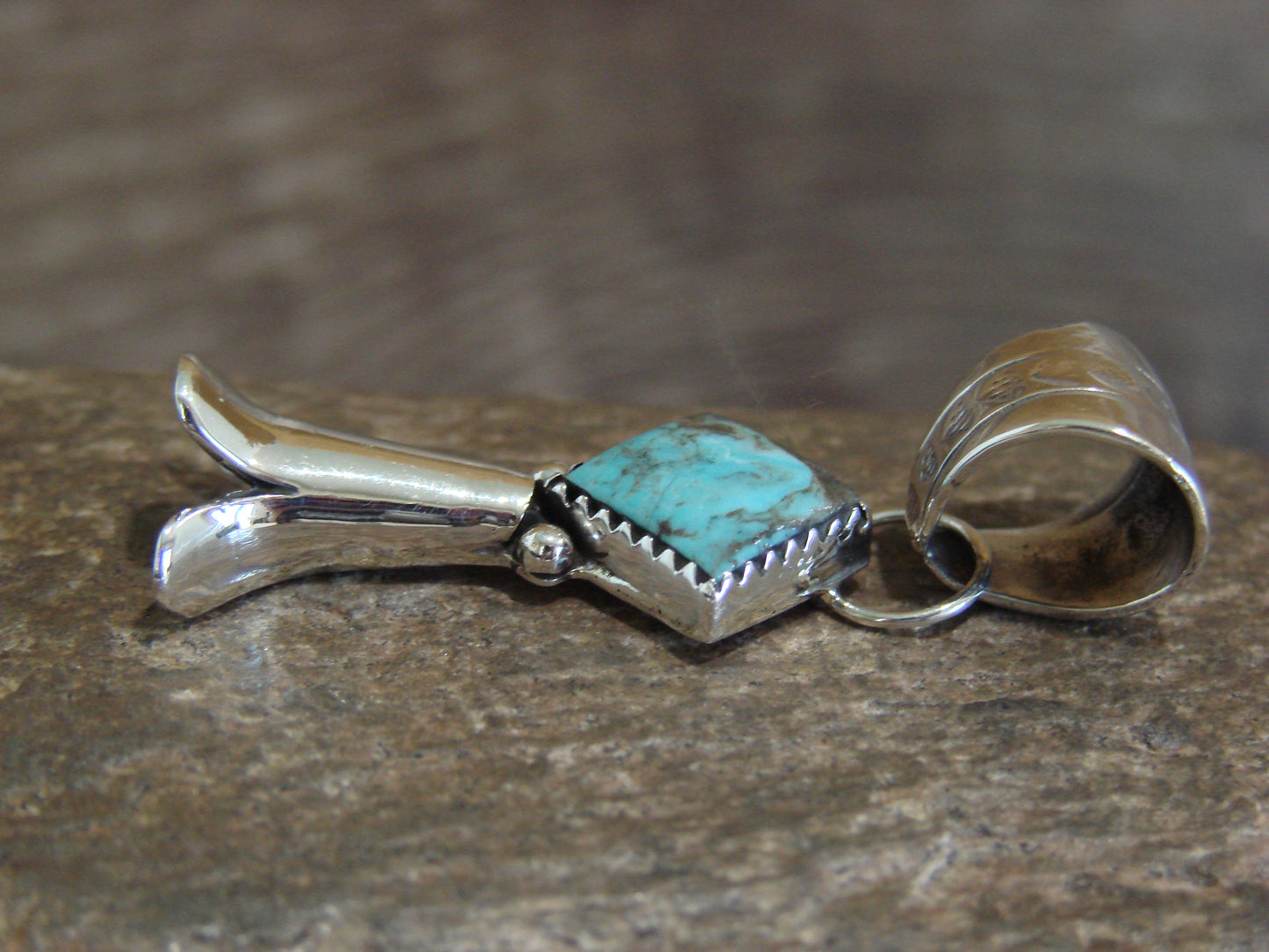 Native American Sterling Silver & Turquoise Squash Blossom Pendant by Coho