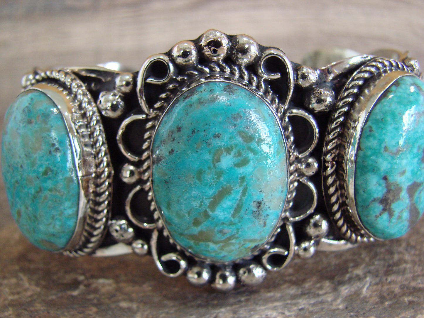 Native American Indian Nickel Silver & Turquoise Bracelet by Cleveland