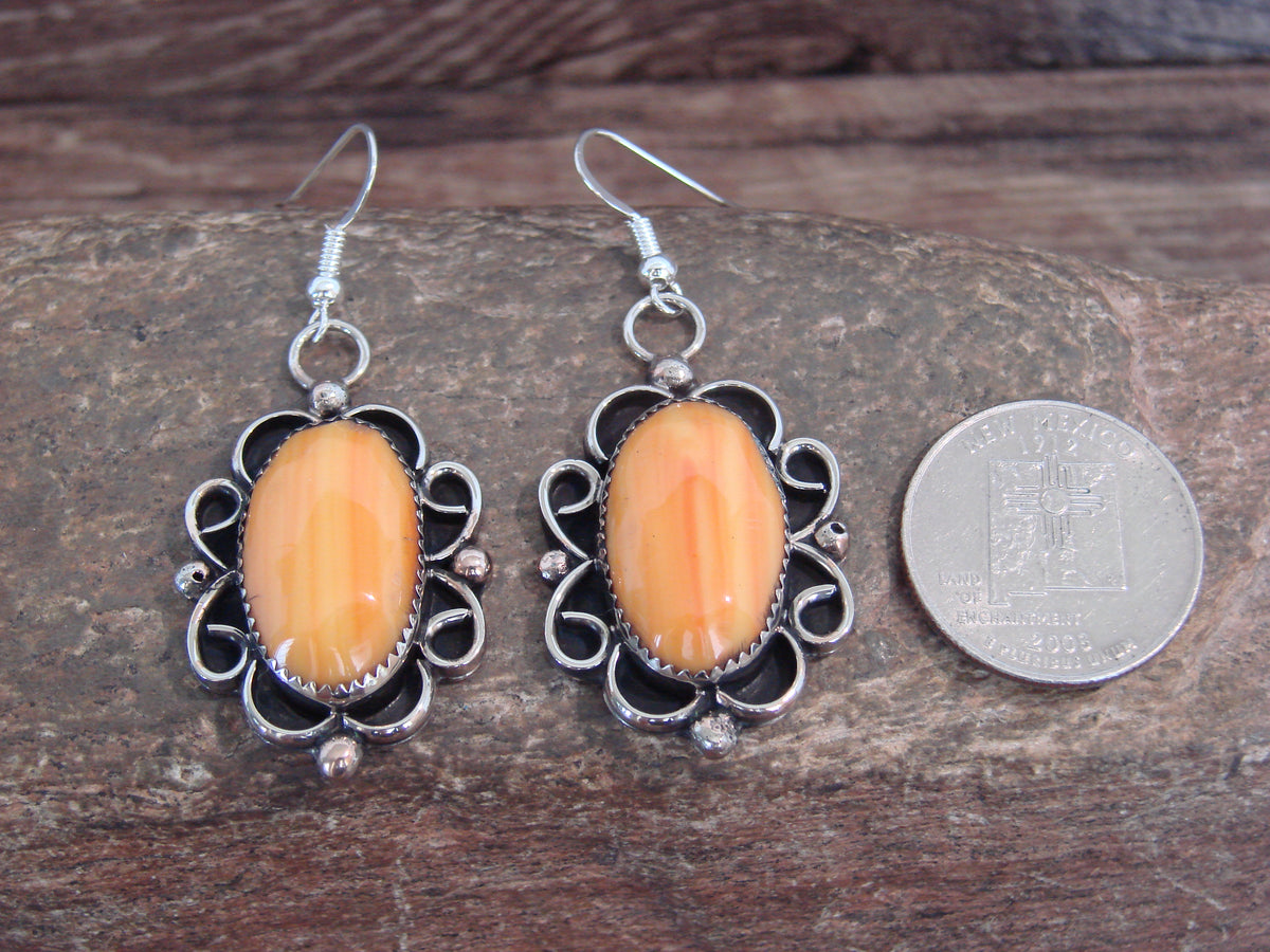 Native American Nickel Silver & Spiny Oyster Dangle Earrings - Cleveland