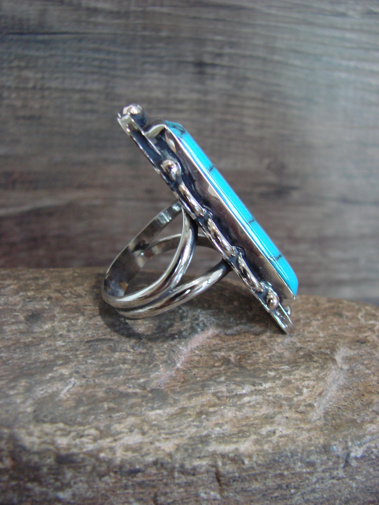 Native American Nickel Silver & Turquoise Ring Size 9.5 - Cleveland
