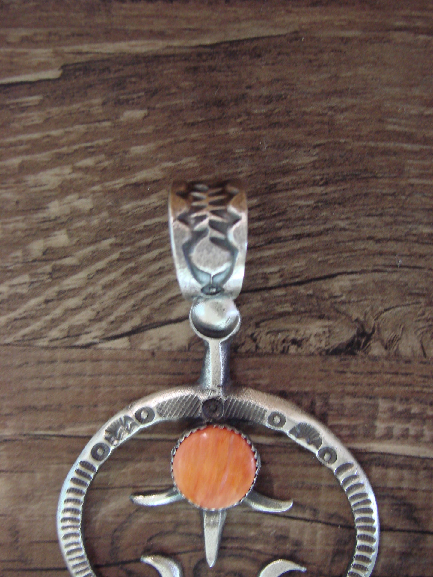 Native American Sterling Silver & Spiny Oyster Cast Naja Pendant Signed Billah