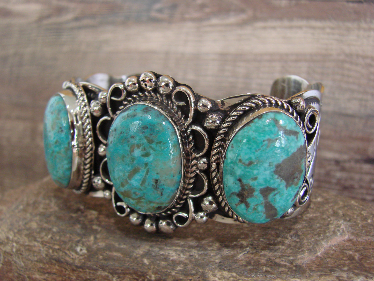 Native American Indian Nickel Silver & Turquoise Bracelet by Cleveland
