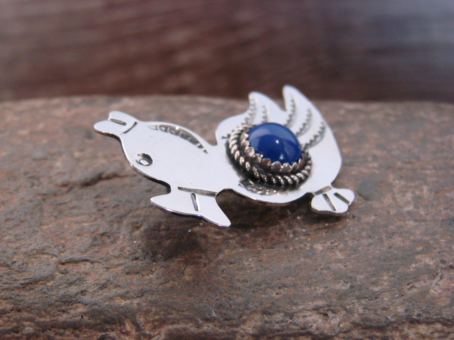 Native American Nickel Silver & Lapis Duck Pendant - Cleveland