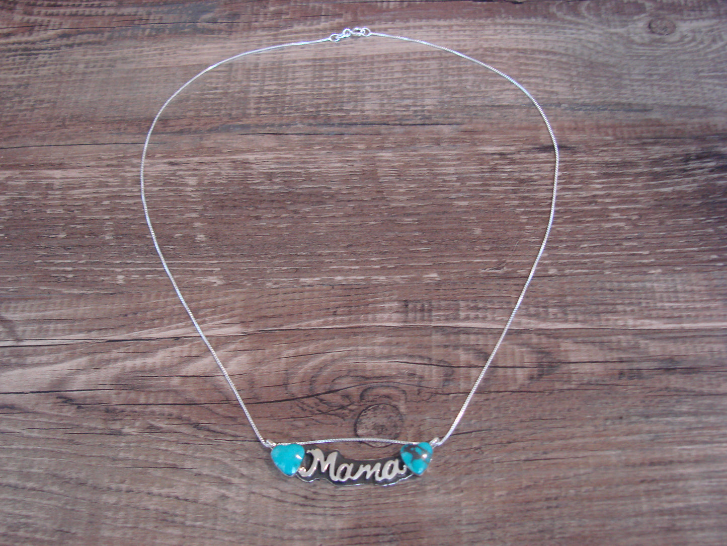 Native American Sterling Silver & Turquoise Heart Mama Necklace Signed Yazzie