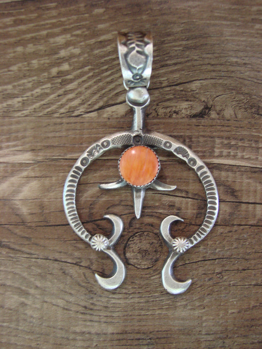Native American Sterling Silver & Spiny Oyster Cast Naja Pendant Signed Billah