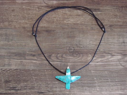 Hand Carved Turquoise Blue Jay Fetish Necklace by Matt Mitchell