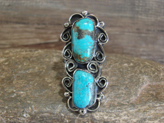 Native American Nickel Silver & Turquoise Ring by Cleveland - Size 11