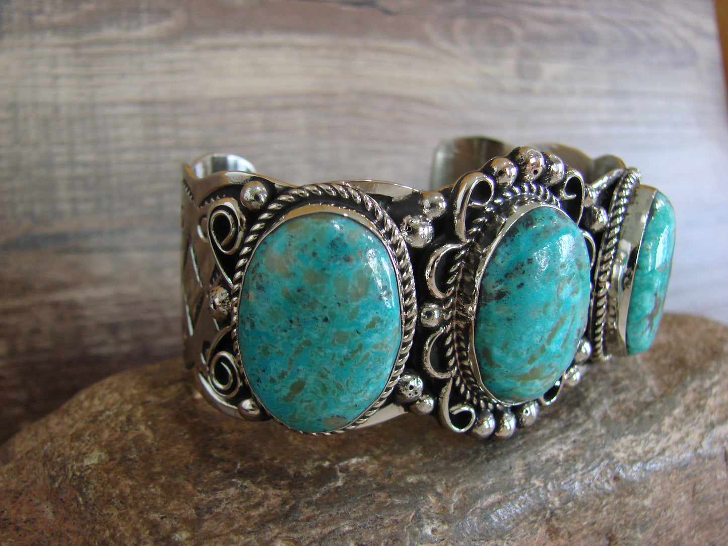 Native American Indian Nickel Silver & Turquoise Bracelet by Cleveland