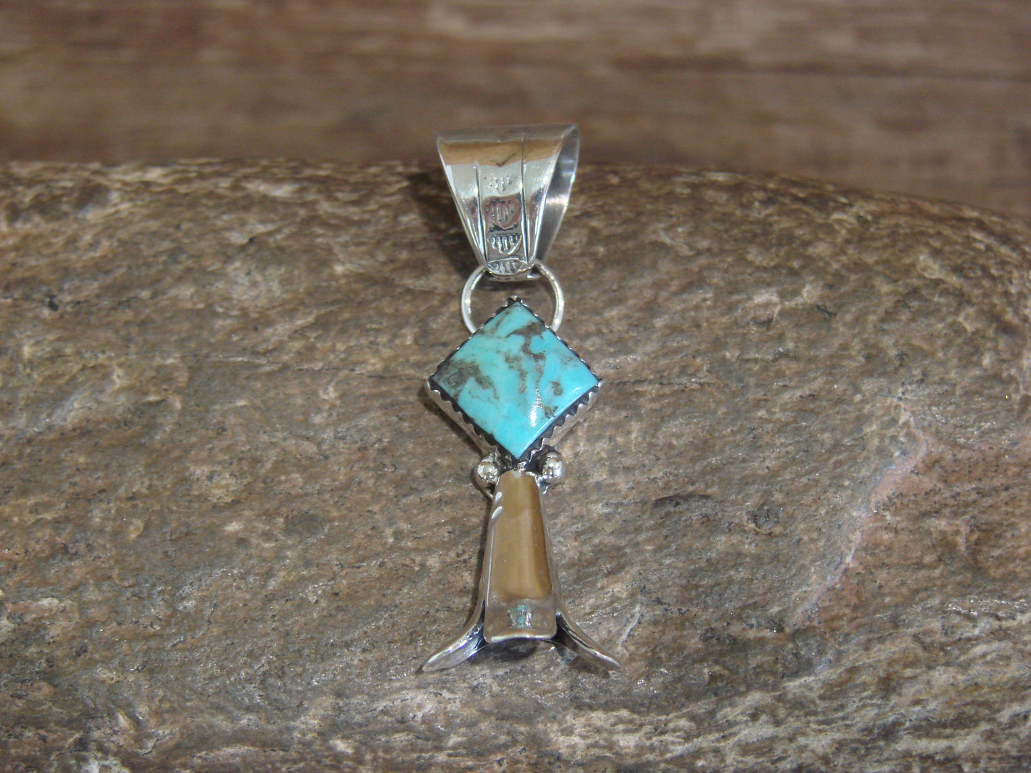 Native American Sterling Silver & Turquoise Squash Blossom Pendant by Coho